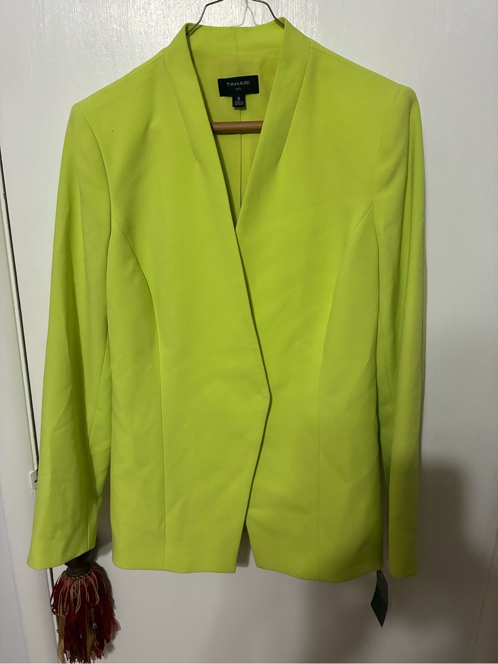 Tahari Neon Lime Collarless Open-Front Blazer